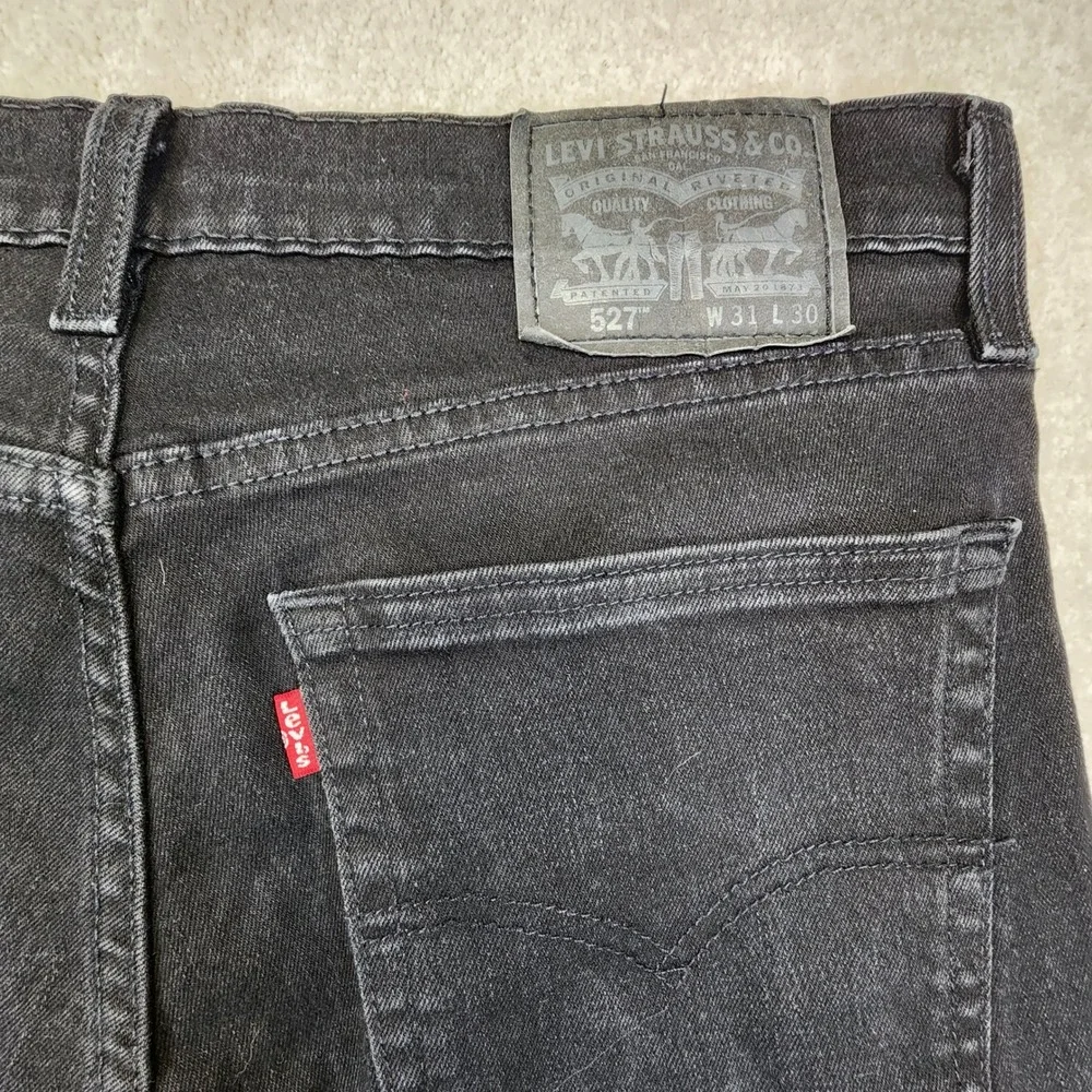 Levis 527 Slim Bootcut Mens 31X30 (Fits as 31x26) Black Denim Jeans Faded Grunge